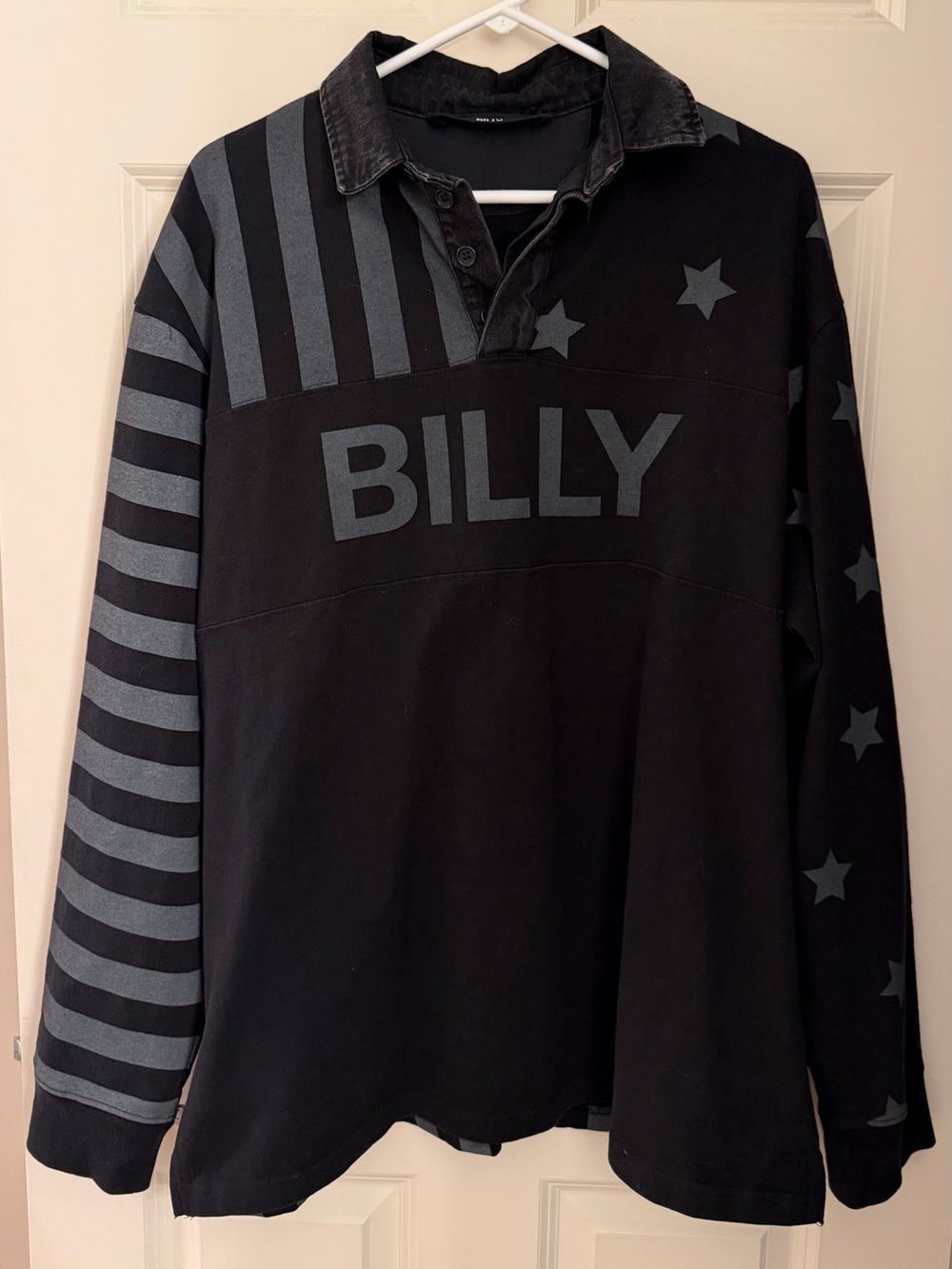 Billy Los Angeles Oversized Stars and Stripes Graphic Washed Polo, Size Medium